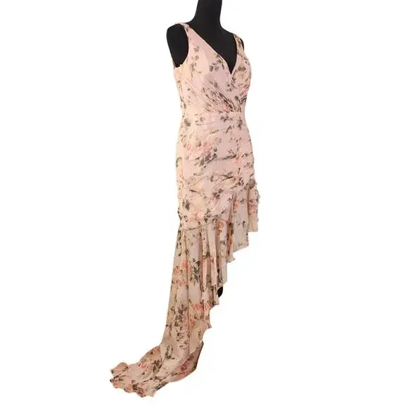 MAC DUGGAL NWT Rose Floral Asymmetrical Ruffled Gown, Size 10 - Picture 2 of 16